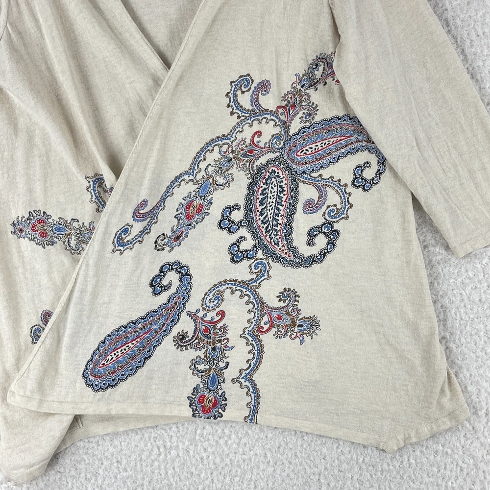 J. Jill Ivory Paisley Print Open Front Cardigan Sweater Womens 3/4 Sleeve Size L - Picture 4 of 12